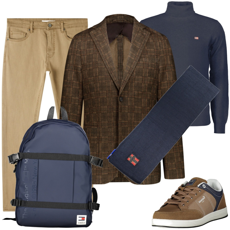 Outfit uomo - Total look #1991394. Stile Urban per Tutti i giorni. Abbinamento con pantaloni skinny, giacche, maglieria, borse sportive, sciarpe, sneakers.