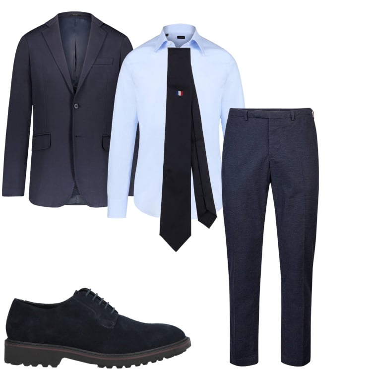Outfit uomo - In blu elegante. Stile Business/Elegante per Tutti i giorni. Abbinamento con scarpe stringate, cravatte, giacche, pantaloni, camicie.