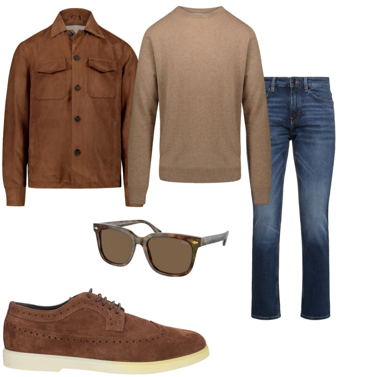 Outfit uomo - La domenica fuori città. Stile Trendy per Tutti i giorni. Abbinamento con scarpe stringate, occhiali da sole, maglieria, jeans, giacche.