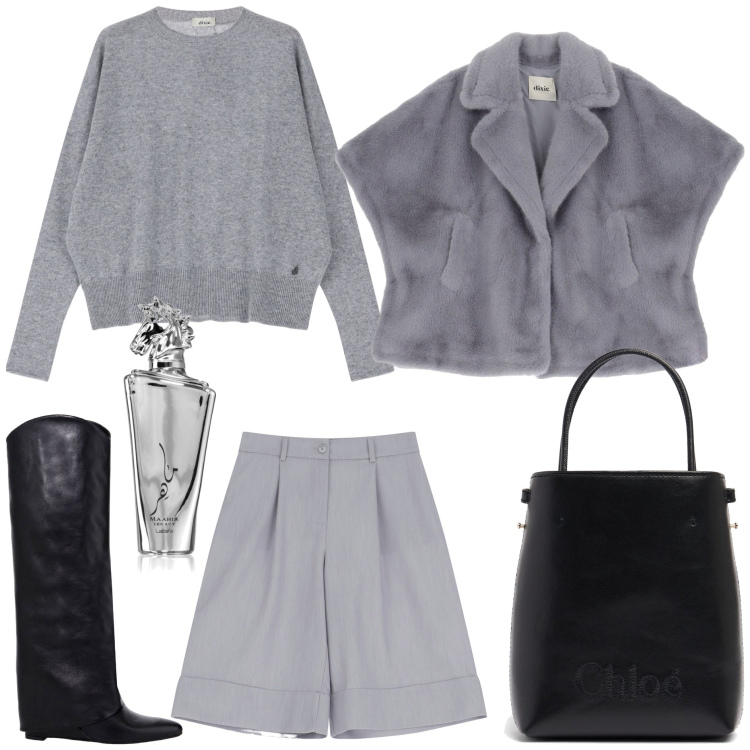 Outfit donna - Il colore chic per l\'utunno. Stile Trendy per Tutti i giorni. Abbinamento con profumi, bermuda, stivali, blazer, pullovers, borse a mano.