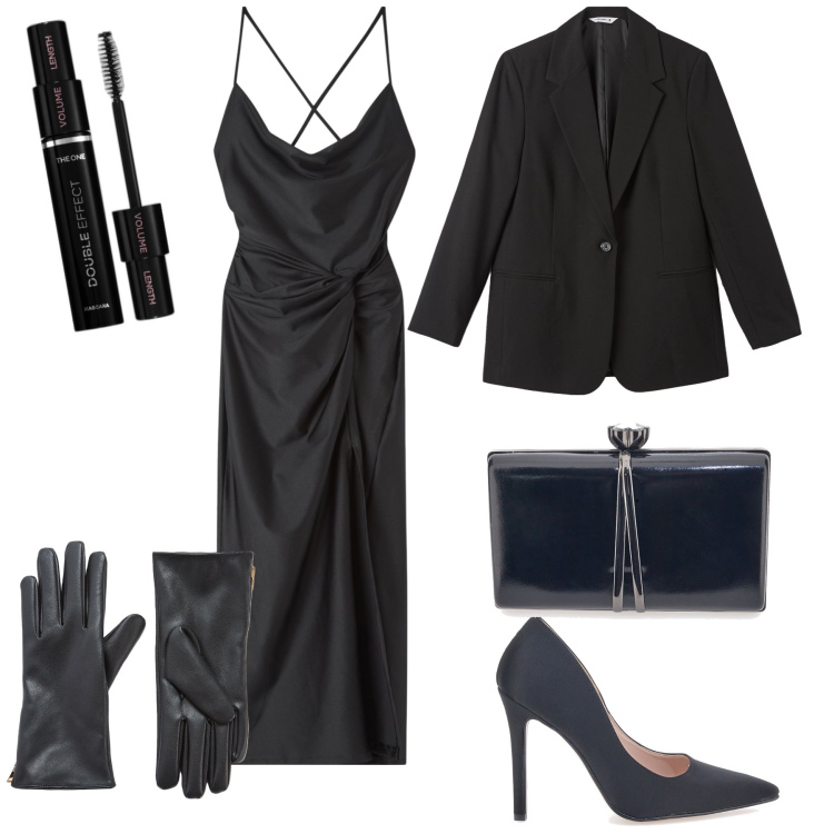 Outfit donna - Wow and black ma in sconto. Stile Sexy per Serata fuori. Abbinamento con mascara, guanti, blazer, vestiti, décolleté, pochette.