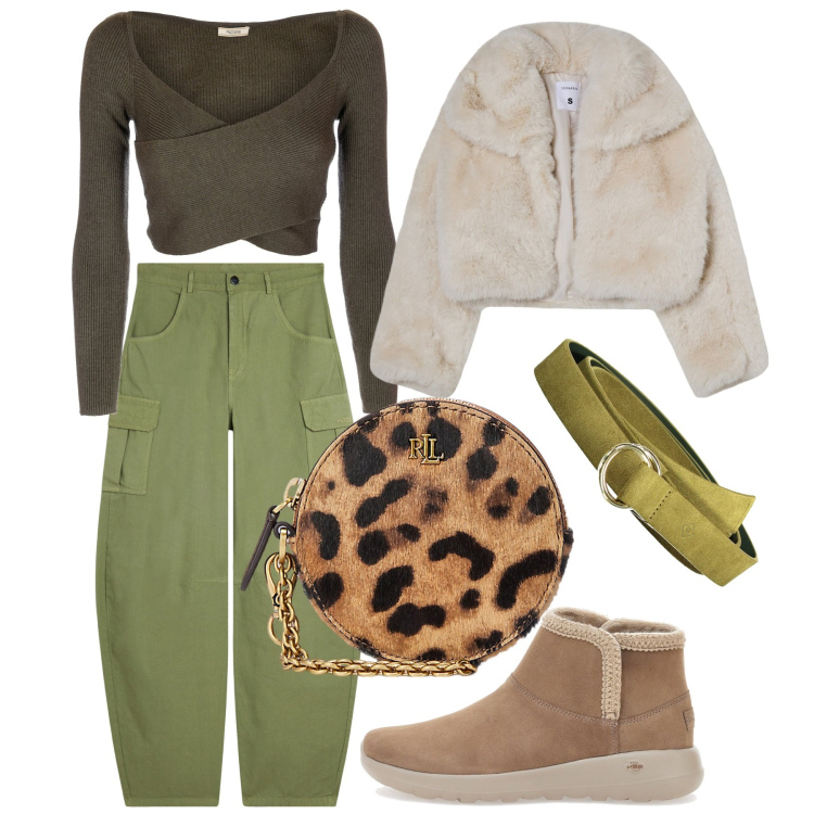 Outfit donna - Novembre ballons. Stile Trendy per Tutti i giorni. Abbinamento con blazer, maglieria, pantaloni cargo, pochette, stivaletti, cinture.