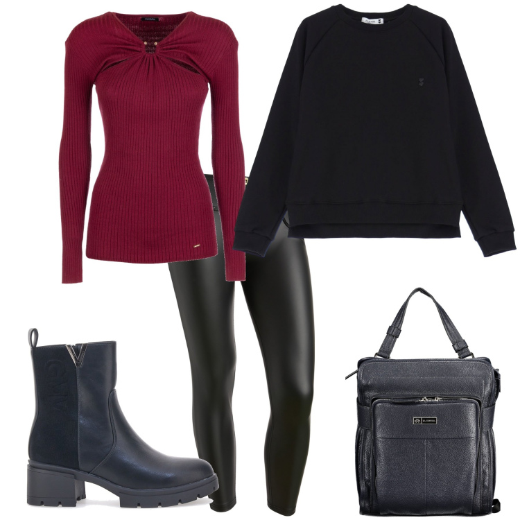 Outfit donna - Total look. Stile Rock per Tutti i giorni. Abbinamento con felpe, maglieria, pantaloni skinny, stivaletti chelsea, zaini.