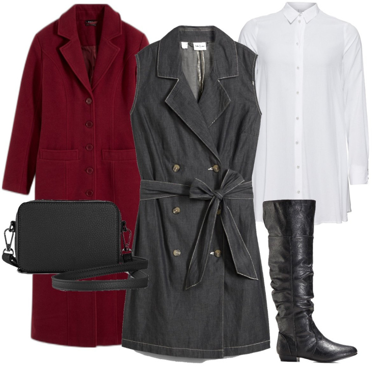 Outfit donna - Il denim grigio. Stile Casual chic per Tutti i giorni. Abbinamento con stivali sopra il ginocchio, camicie, borse a tracolla, cappotti, vestiti.
