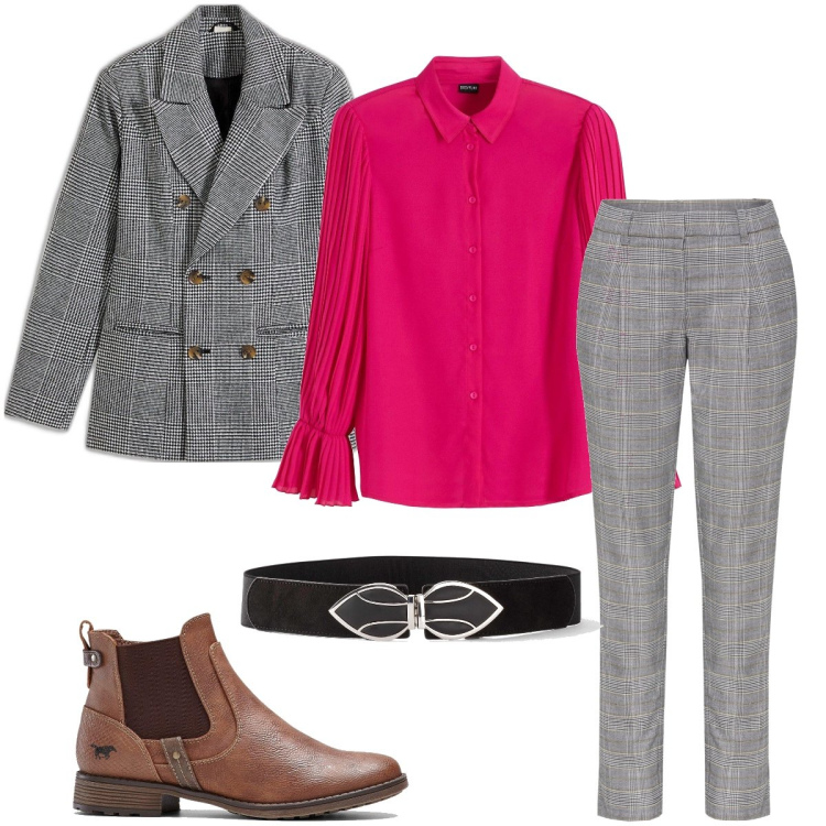 Outfit donna - Il completo principe di galles. Stile Bon Ton per Ufficio. Abbinamento con cinture, pantaloni, camicie, blazer, stivaletti chelsea.