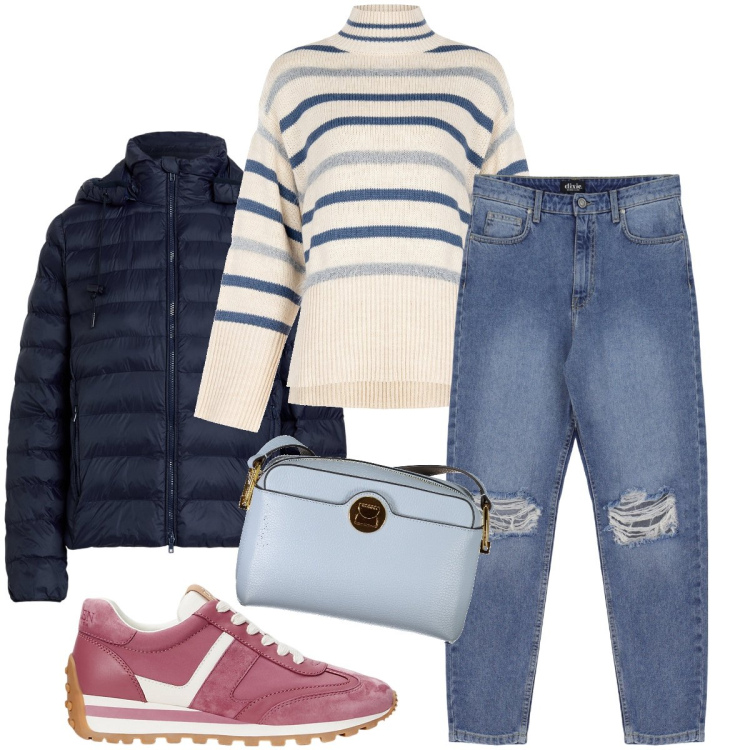 Outfit donna - La maglia a lupetto. Stile Casual per Tutti i giorni. Abbinamento con maglieria, jeans strappati, giacche, sneakers, borse a tracolla.