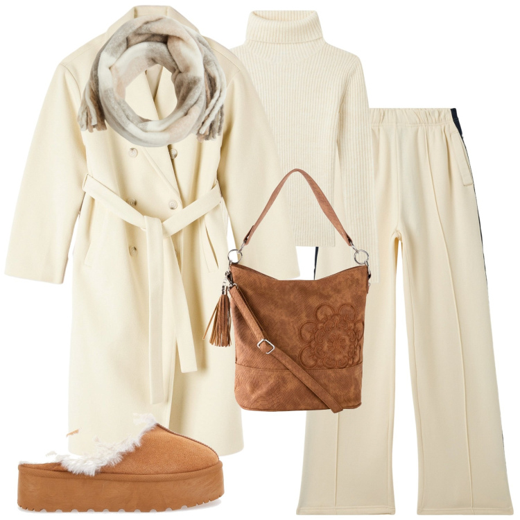 Outfit donna - City. Stile Urban per Tutti i giorni. Abbinamento con borse a mano, pantaloni, maglieria, cappotti, sciarpe, stivaletti.