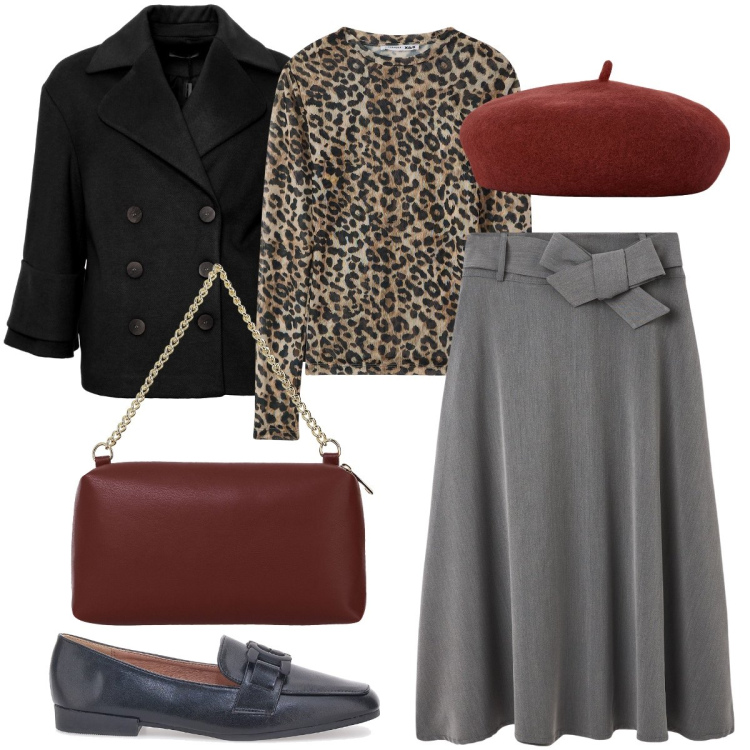 Outfit donna - Il basco bordeaux. Stile Vintage retrò per Serata fuori. Abbinamento con gonne lunghe, maglieria, cappotti, borse a tracolla, cappelli e berretti, mocassini.