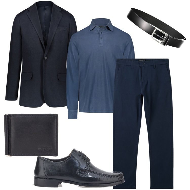 Outfit uomo - Elegante a novembre. Stile Business/Elegante per Cerimonia. Abbinamento con pantaloni chino, portafogli, scarpe stringate, polo, giacche, cinture.