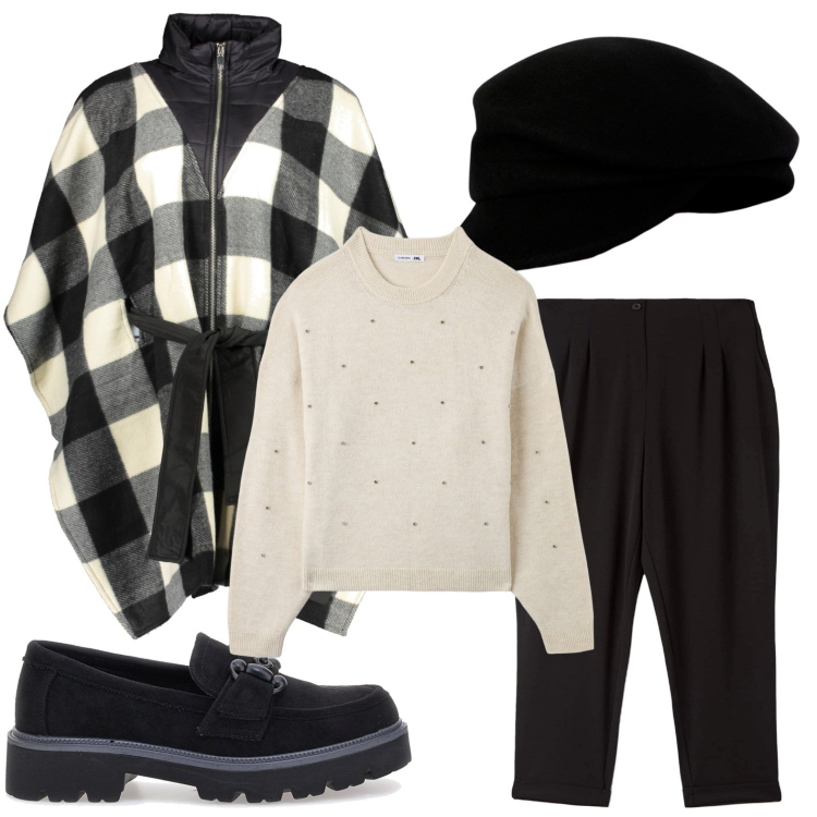 Outfit donna - Il berretto iconico. Stile Basic per Scuola/Università. Abbinamento con pantaloni chino, maglieria, mocassini, cappotti, berretti.