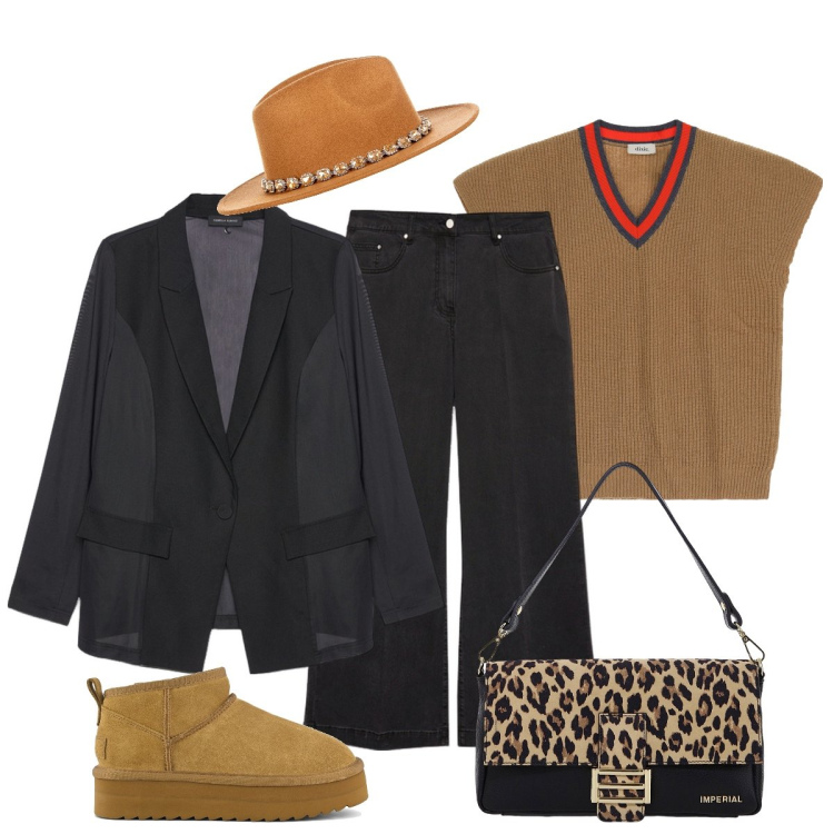 Outfit donna - Disinvolta…. Stile Casual chic per Tutti i giorni. Abbinamento con cappelli, borse a spalla, maglieria, stivaletti, jeans, blazer.
