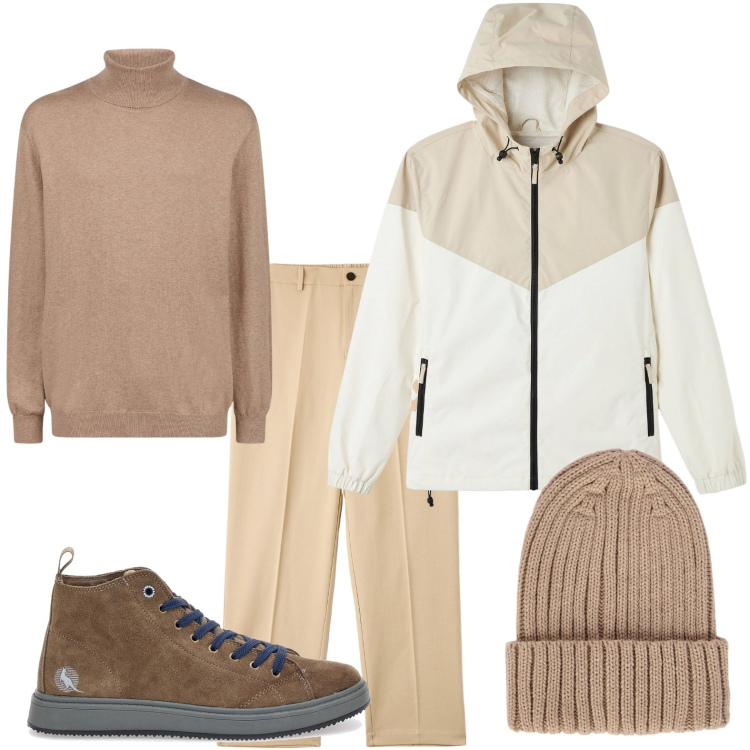 Outfit uomo - Linee classiche. Stile Casual per Tutti i giorni. Abbinamento con pantaloni, giacche, berretti, scarpe stringate, maglieria.