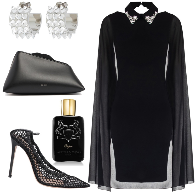 Outfit donna - Cena di gala. Stile Glamour per Serata fuori. Abbinamento con décolleté, orecchini, profumi, vestiti a tubino, pochette.