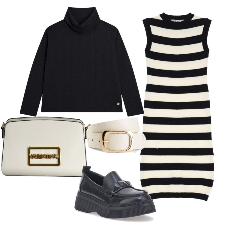 Outfit donna - Il vestito a righe. Stile Casual per Tutti i giorni. Abbinamento con cinture, vestiti, maglieria, mocassini, borse a spalla.