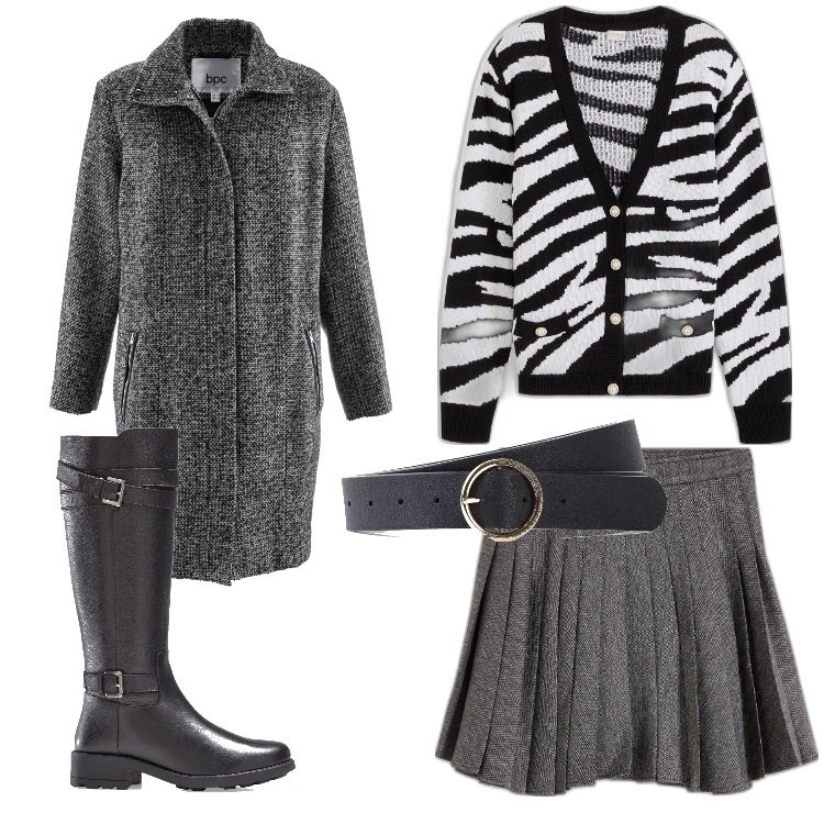 Outfit donna - Bonprix - Sfumature invernali. Stile Trendy per Tutti i giorni. Abbinamento con minigonne, stivali, cinture, cappotti, cardigans.