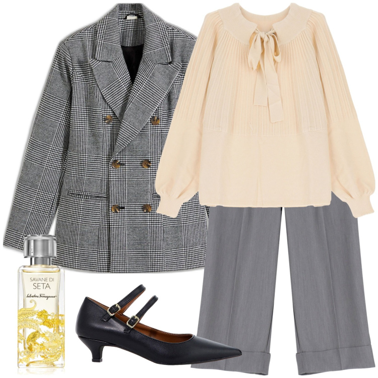 Outfit donna - Job meeting. Stile Bon Ton per Ufficio. Abbinamento con blazer, profumi, pantaloni, décolleté, pullovers.