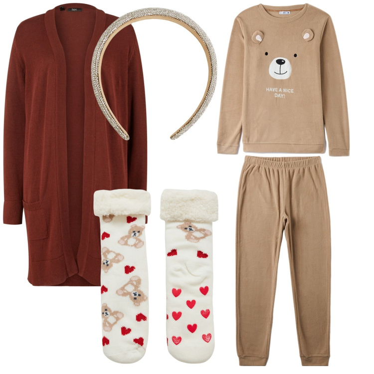 Outfit donna - My Teddy. Stile Casual per Tutti i giorni. Abbinamento con cardigans, pigiama, calzini, cerchietti.