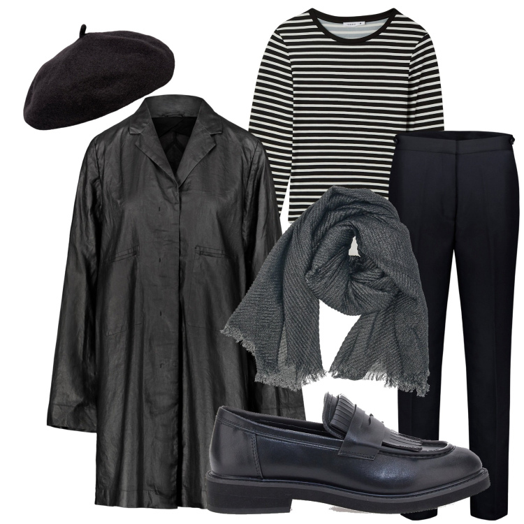 Outfit donna - Cappello per l\' autunno. Stile Minimal per Tutti i giorni. Abbinamento con maglieria, pantaloni, mocassini, trench, foulard, cappelli e berretti.