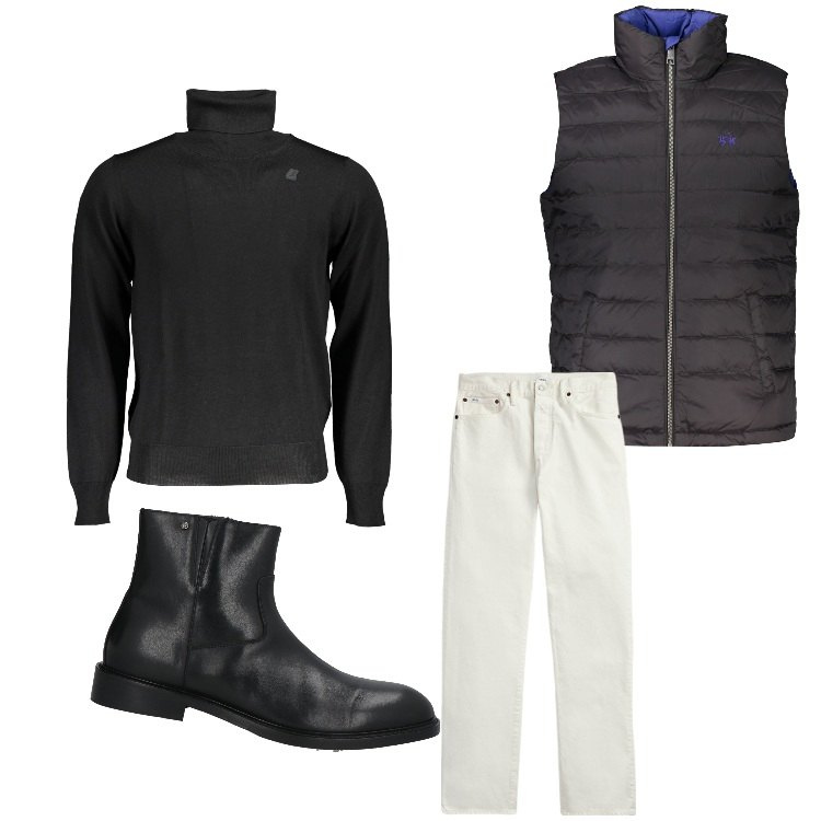 Outfit uomo - Il dì di festa. Stile Casual per Tutti i giorni. Abbinamento con stivali e stivaletti, jeans dritti, maglieria, giacche.