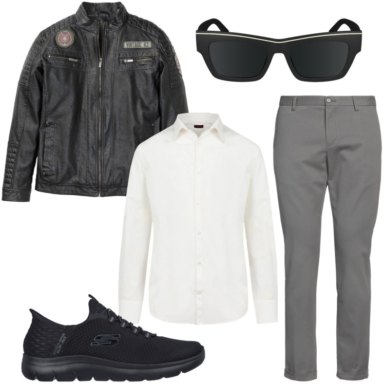Outfit uomo - La giacca antracite. Stile Urban per Tutti i giorni. Abbinamento con pantaloni, giacche, camicie, sneakers, occhiali da sole.