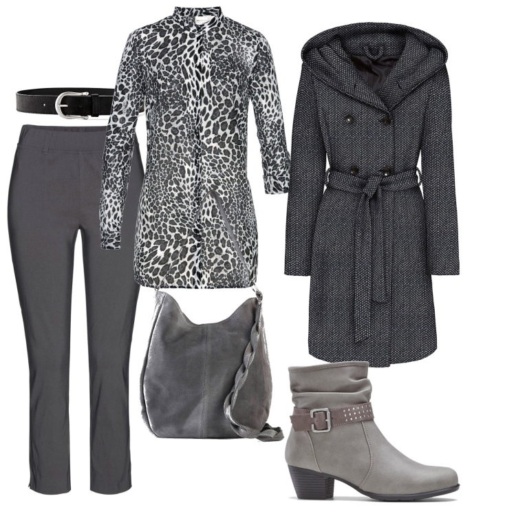 Outfit donna - Sfumature invernali Bonprix. Stile Casual chic per Ufficio. Abbinamento con camicie, pantaloni, stivaletti, cinture, borse a mano, cappotti.