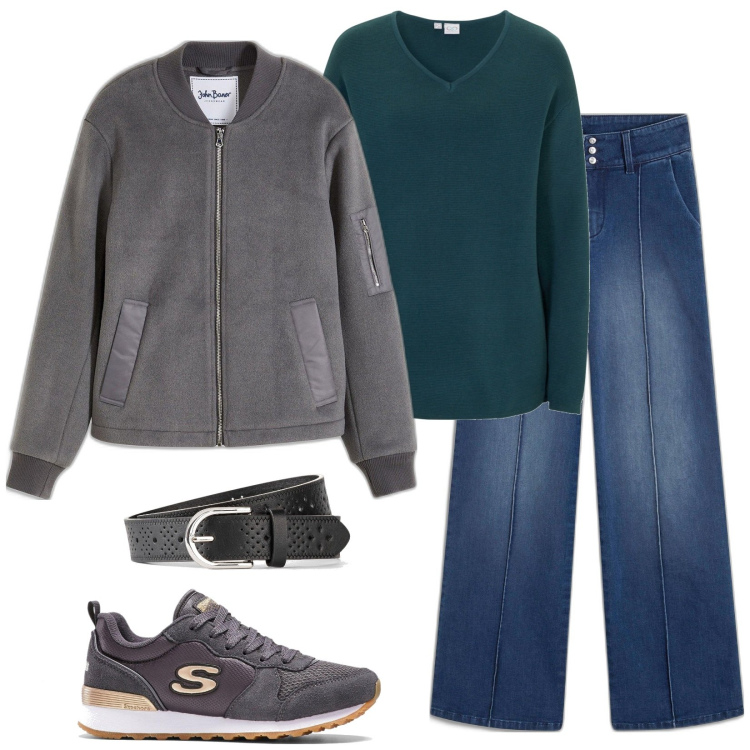 Outfit donna - Il bomber. Stile Casual per Tutti i giorni. Abbinamento con maglieria, sneakers, jeans, bomber, cinture.