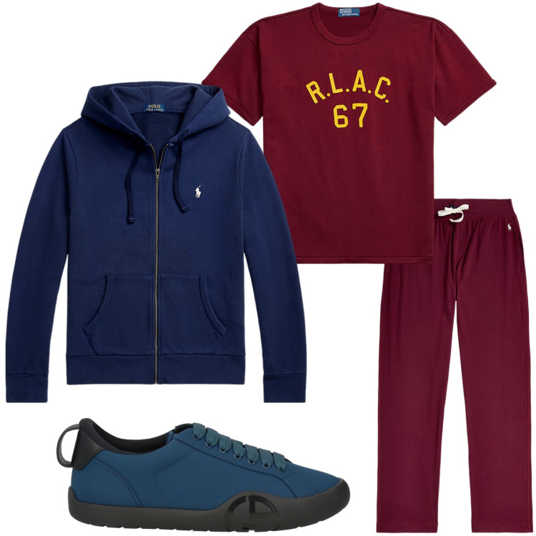 Outfit uomo - Comfort in sneakers. Stile Trendy per Sport. Abbinamento con sneakers, felpe con cappuccio, pantaloni, t-shirt.