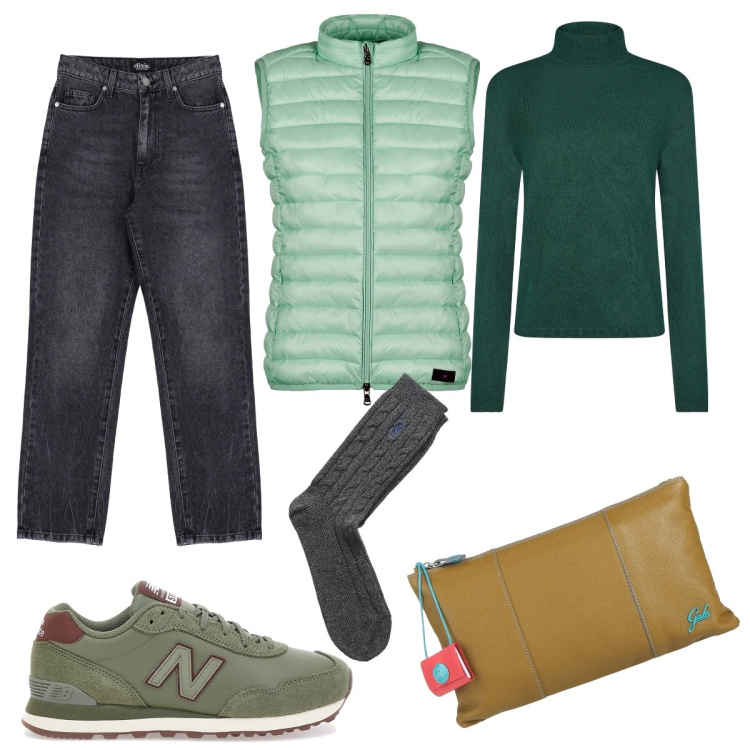 Outfit donna - La borsa Gabs. Stile Casual per Sport. Abbinamento con borse a mano, jeans, calzini, piumini, sneakers, maglieria.
