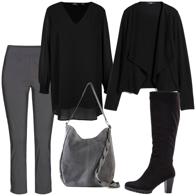 Outfit donna - Total look #1992080. Stile Urban per Tutti i giorni. Abbinamento con stivali, tuniche, blazer, borse a mano, pantaloni.