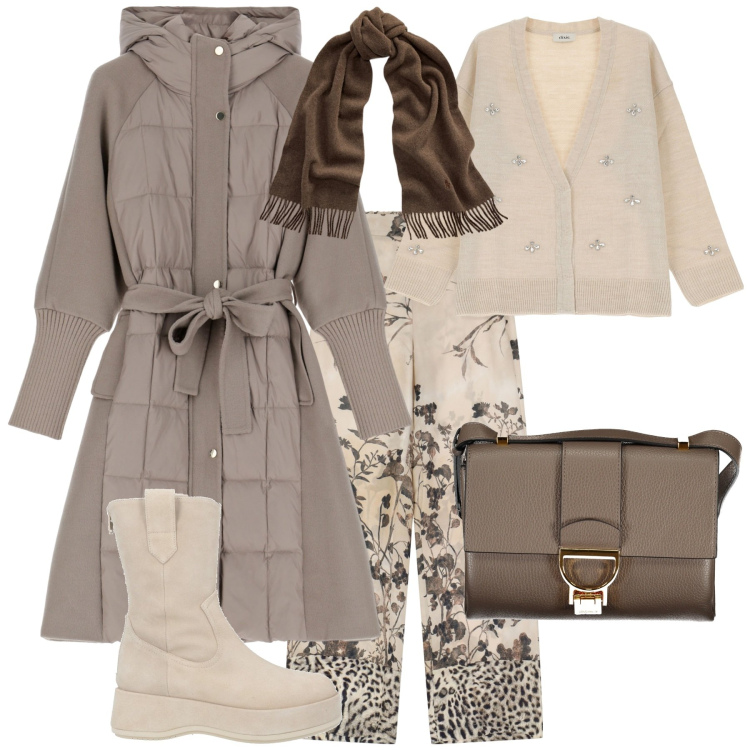 Outfit donna - Total look #1992088. Stile Romantica per Ufficio. Abbinamento con stivaletti, pantaloni, giacche, cardigans, sciarpe, borse a tracolla.