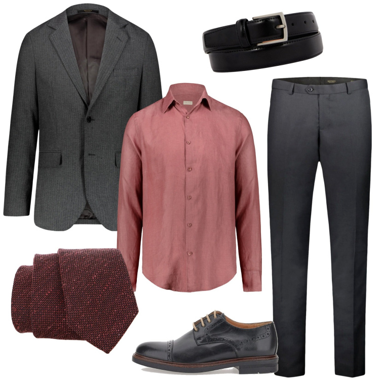 Outfit uomo - Elegante per l\'autunno. Stile Business/Elegante per Cerimonia. Abbinamento con cravatte, giacche, scarpe stringate, camicie, cinture, pantaloni.