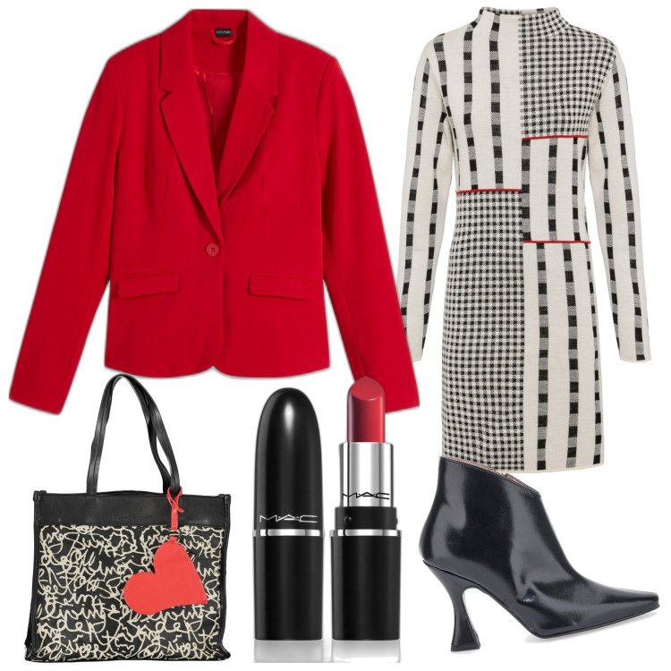 Outfit donna - Aria di festa. Stile Glamour per Serata fuori. Abbinamento con vestiti, blazer, rossetti, stivaletti, borse a spalla.