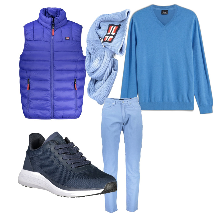 Outfit uomo - Mister blu. Stile Casual per Tutti i giorni. Abbinamento con maglieria, pantaloni, sciarpe, sneakers, giacche.