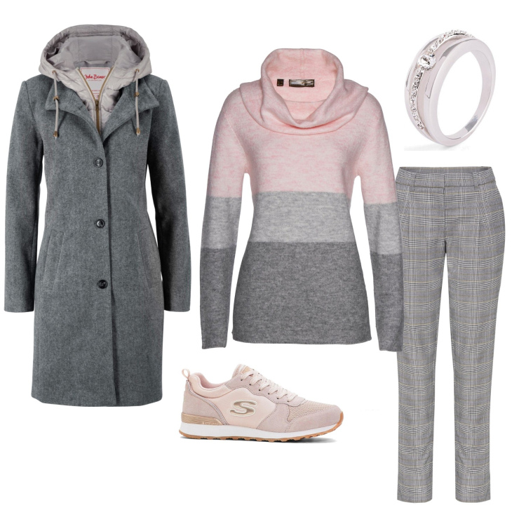 Outfit donna - Total look #1992333. Stile Casual per Tutti i giorni. Abbinamento con maglieria, cappotti, sneakers, anelli, pantaloni.