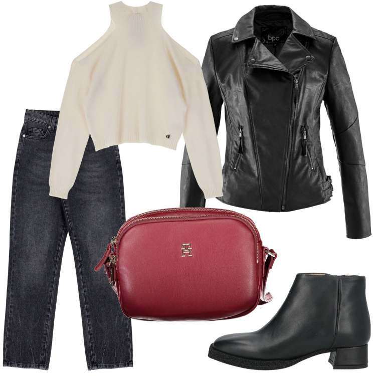 Outfit donna - Con le spalle scoperte. Stile Sexy per Serata fuori. Abbinamento con blazer, stivaletti, jeans, maglieria, borse a tracolla.