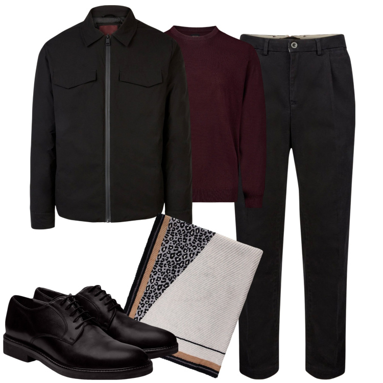 Outfit uomo - Novembre. Stile Urban per Tutti i giorni. Abbinamento con sciarpe e foulard, maglieria, pantaloni, scarpe stringate, piumini.