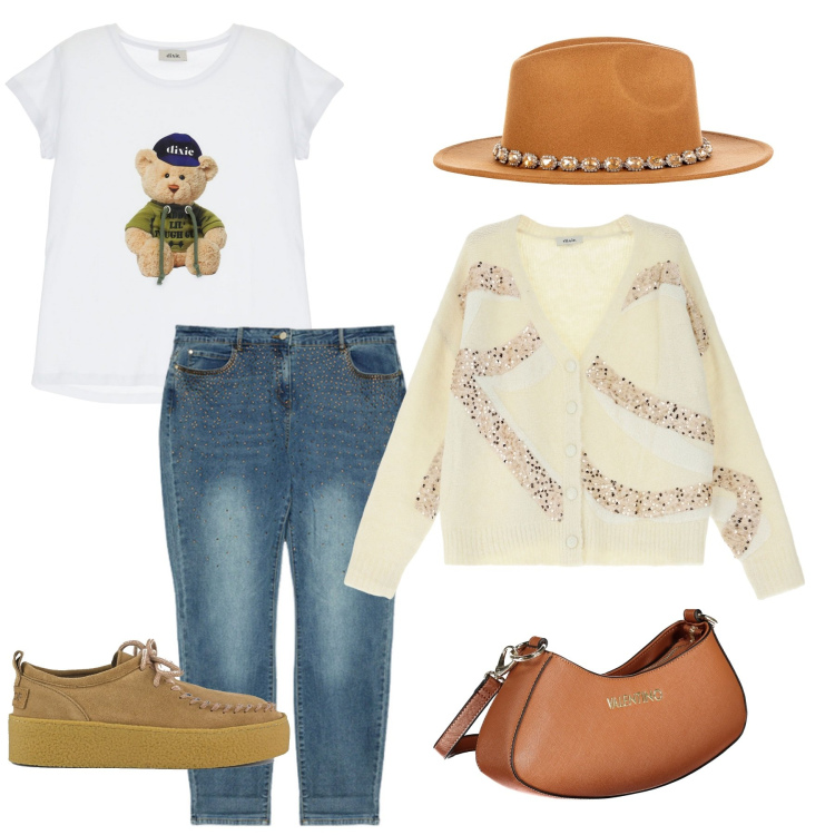 Outfit donna - Eccomi: sono io!. Stile Urban per Tutti i giorni. Abbinamento con cappelli, cardigans, t-shirt, mocassini, borse a spalla, jeans slim fit.