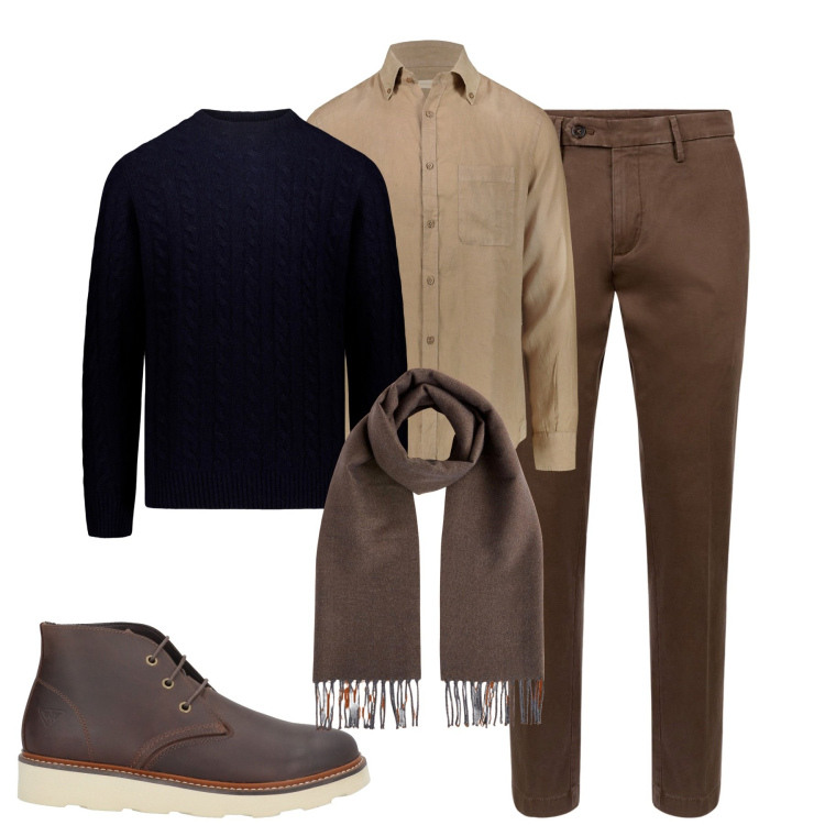 Outfit uomo - Novembre. Stile Urban per Tutti i giorni. Abbinamento con stivali e stivaletti, pantaloni chino, sciarpe, maglieria, camicie.