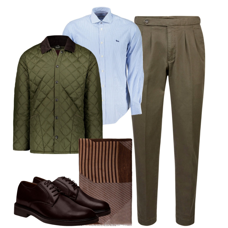 Outfit uomo - In ufficio. Stile Business/Elegante per Ufficio. Abbinamento con sciarpe, pantaloni, scarpe stringate, giacche, camicie.