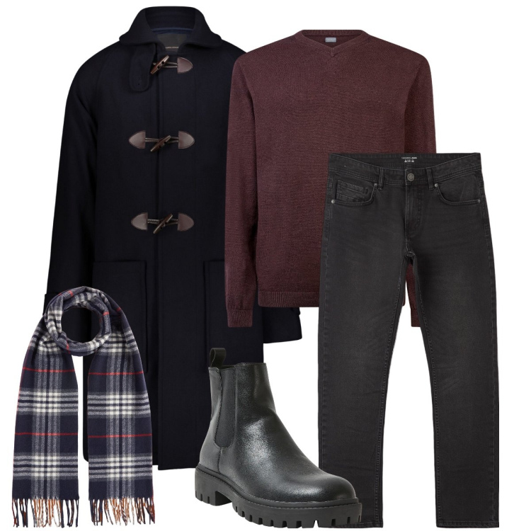 Outfit uomo - Il montgomery. Stile Business/Elegante per Serata speciale. Abbinamento con jeans dritti, stivali e stivaletti, maglieria, montgomery, sciarpe.