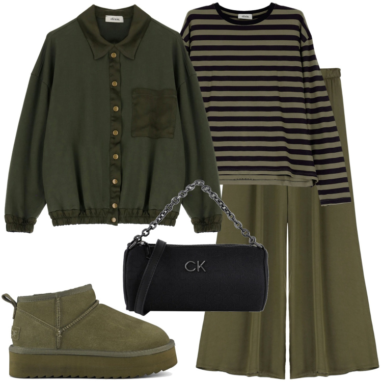 Outfit donna - In ufficio. Stile Casual chic per Ufficio. Abbinamento con borse a mano, maglieria, pantaloni, cappotti, stivaletti.