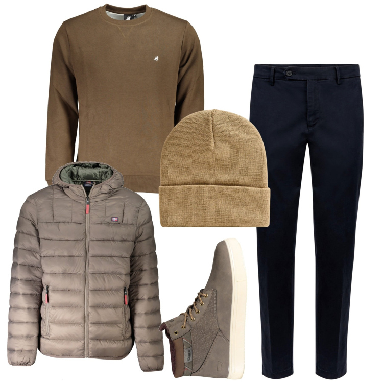Outfit uomo - I pantaloni classici. Stile Casual per Tutti i giorni. Abbinamento con berretti, pantaloni chino, giacche, felpe, stivali.
