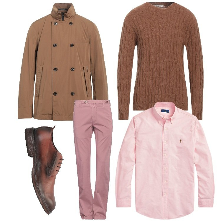 Outfit uomo - Eleganza semplice. Stile Business/Elegante per Serata speciale. Abbinamento con scarpe stringate, trench, pullovers, pantaloni, camicie.