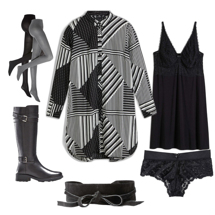 Outfit donna - Un look, più stili. Stile Casual per Tutti i giorni. Abbinamento con culotte, cinture, collant, stivali, camicie, sottovesti.