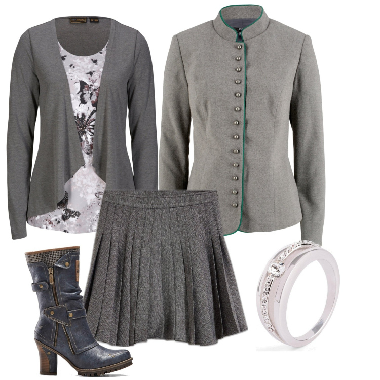 Outfit donna - Total look #1992576. Stile Casual chic per Ufficio. Abbinamento con minigonne, anelli, maglieria, blazer, stivali.