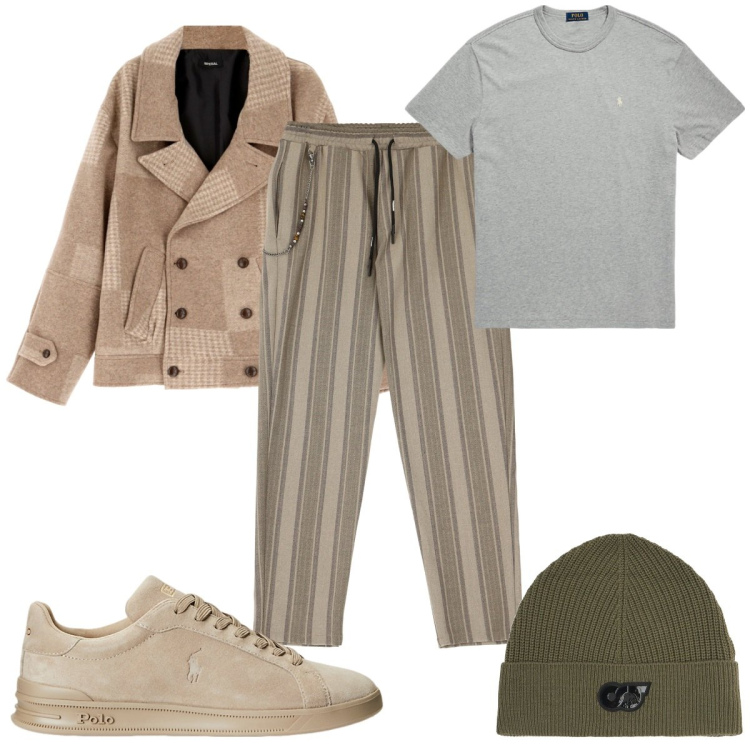 Outfit uomo - Total look #1992579. Stile Trendy per Tutti i giorni. Abbinamento con pantaloni, cappotti, t-shirt, sneakers, berretti.