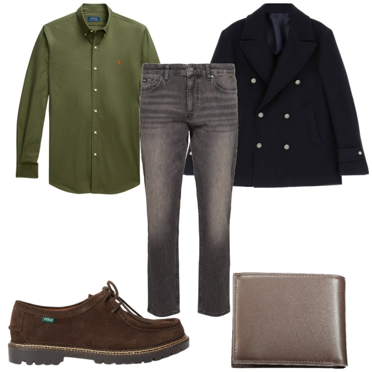 Outfit uomo - Total look #1992597. Stile Casual per Tutti i giorni. Abbinamento con giacche, camicie, scarpe stringate, jeans, portafogli.