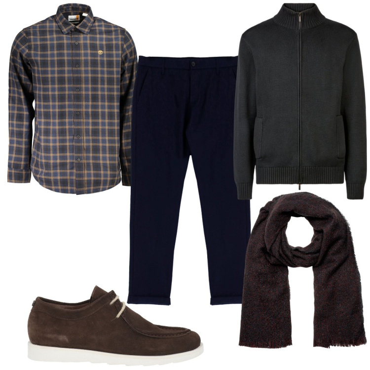 Outfit uomo - Total look #1992601. Stile Casual per Tutti i giorni. Abbinamento con scarpe stringate, pantaloni, sciarpe, cardigans, camicie.