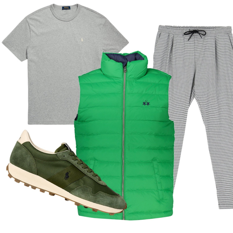 Outfit uomo - Grigioverde. Stile Casual per Tutti i giorni. Abbinamento con pantaloni, t-shirt, sneakers, giacche.