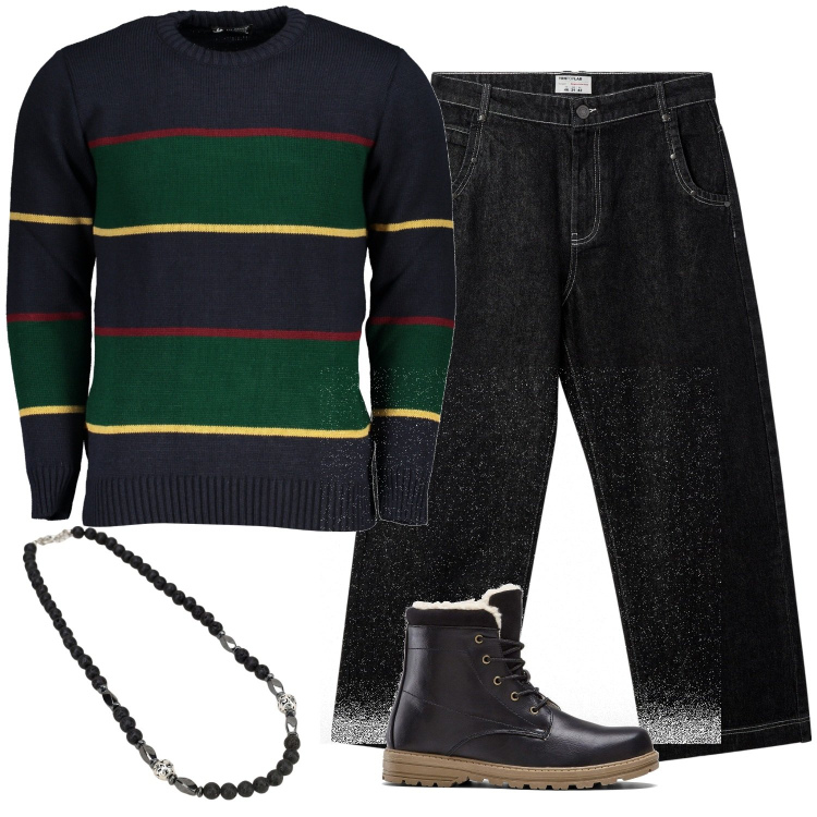 Outfit uomo - Irresistibile. Stile Business/Elegante per Ufficio. Abbinamento con stivali e stivaletti, jeans, collane, maglieria.
